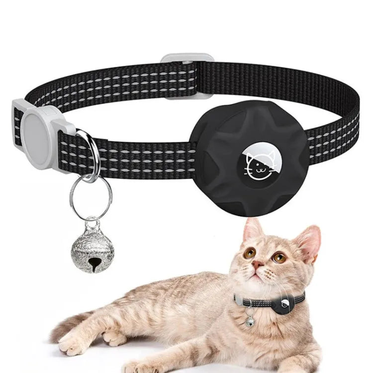 Pour collier réfléchissant pour animaux de compagnie avec clochette en silicone pour AirTag Tracker (noir)
