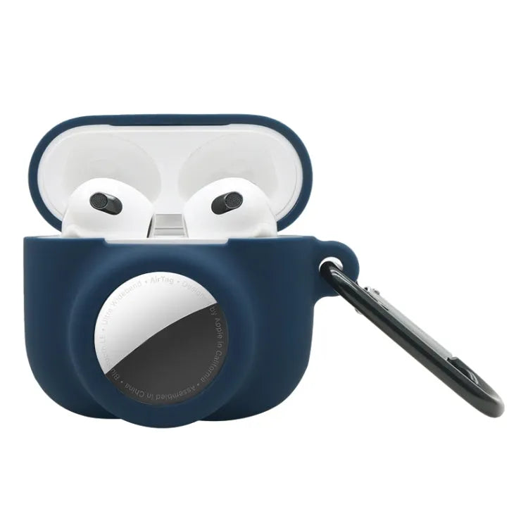 2-in-1 Siliconen Hoes voor AirPods 3 & AirTag (donkerblauw)