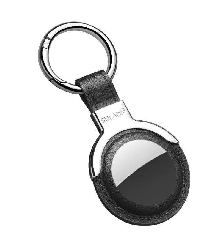 Sulada Leren AirTag Hoesje met Sleutelhangerring (zwart)