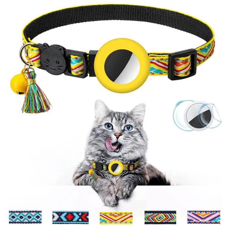 Huisdierhalsband met bel en kwast voor AirTag — geel