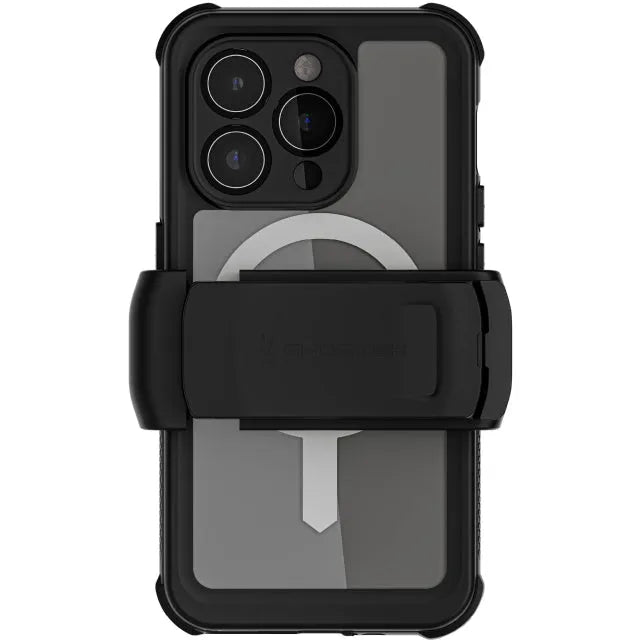Ghostek Nautical Wasserdichte MagSafe Hülle + Gürtel-Drehholster Apple iPhone 15 Pro Clear
