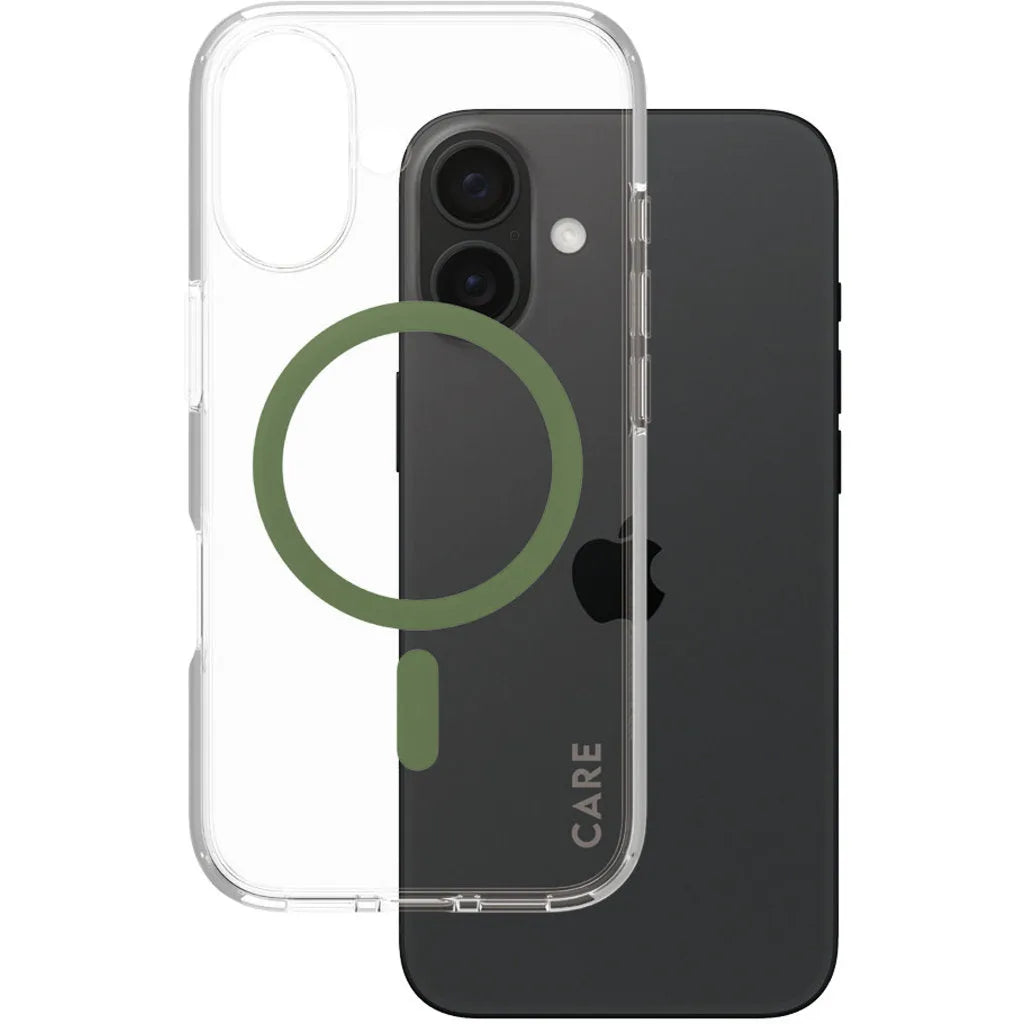 CARE by PanzerGlass Flagship Case Transparent Urban Combat m. grünem MagSafe iPhone 16