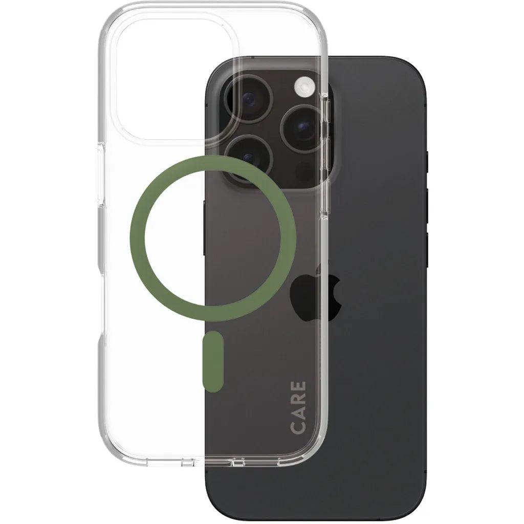 CARE by PanzerGlass Flagship Case Transparent Urban Combat m. grüner MagSafe iPhone 16 Pro