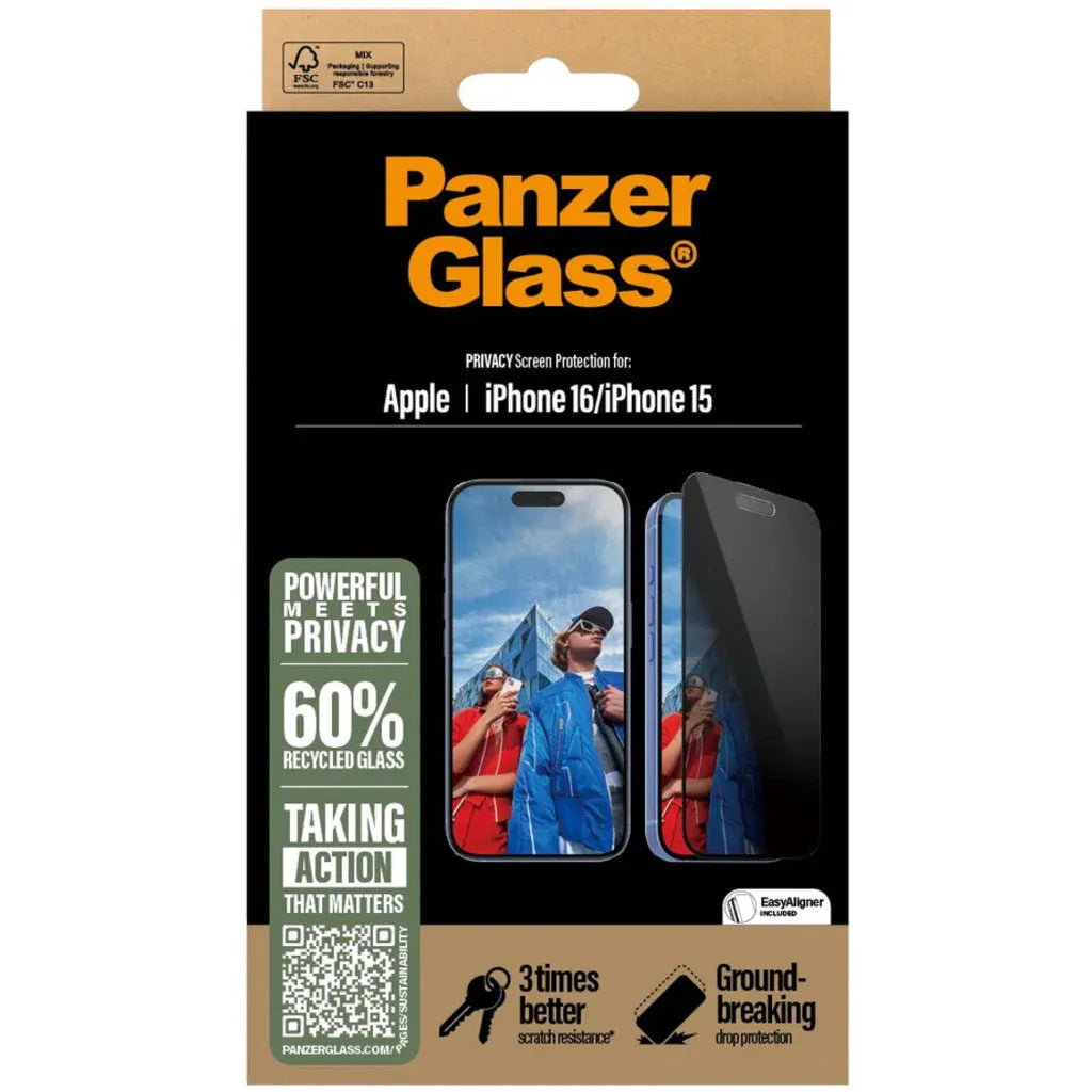 PanzerGlass Apple iPhone 16/15 – Ultra-Wide Fit Privacy Glass
