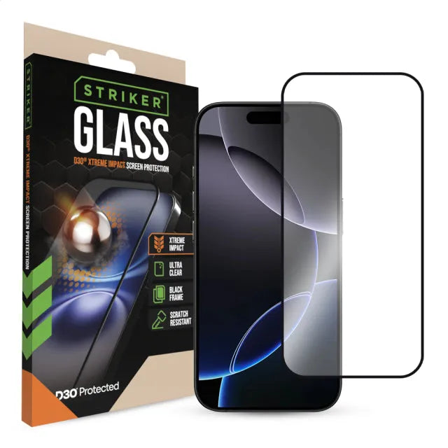 Striker D3O Xtreme Impact Displayschutzfolie - Schwarzer Rahmen - Apple iPhone 16 Pro