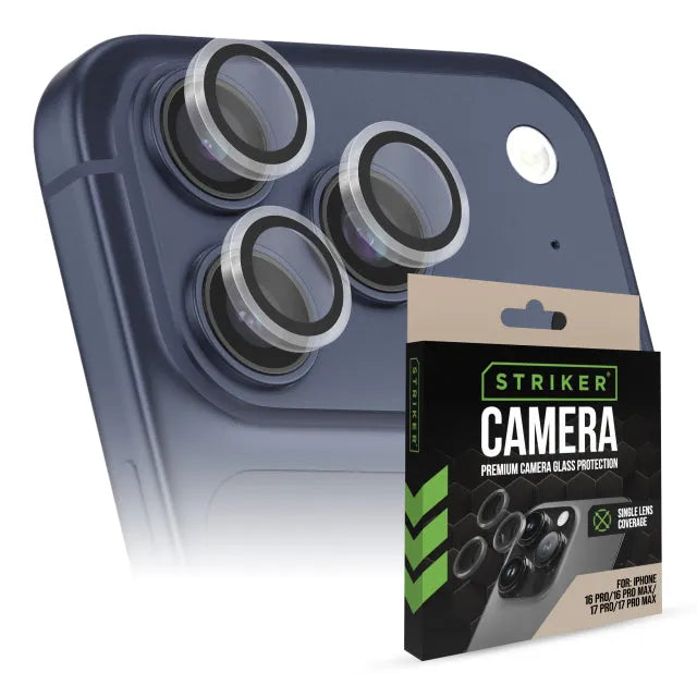 Striker Single Lens Glas-Kameraschutz – Transparent – Apple iPhone 16 Pro/16 Pro Max/17 Pro/17 Pro Max
