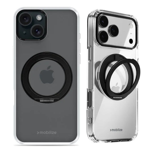 Mobilize MagSafe Compatible 360 Rotating Ring Stand Case Apple iPhone 15 Clear/Black
