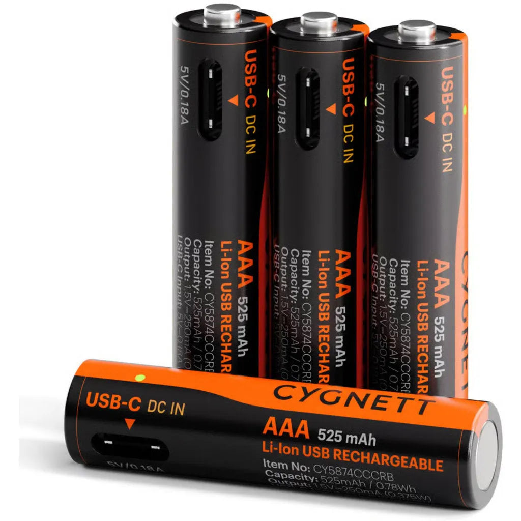 Cygnett AAA USB-C Rechargeable Battery - 4 Pack - Black