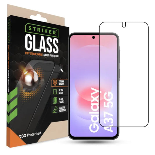 Striker D3O Xtreme Impact Glass Screen Protector - Black Frame - Samsung Galaxy A36 5G/A37 5G/A27 5G