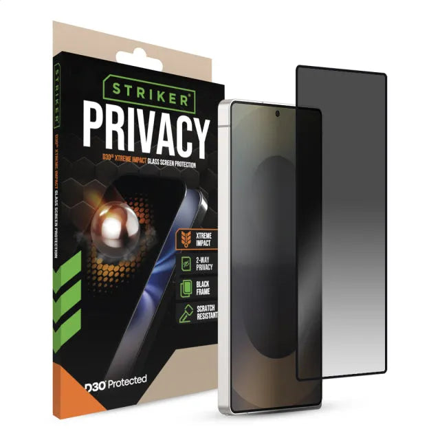 Striker D3O Xtreme Impact Privacy Glass Screen Protector - Black Frame - Samsung Galaxy S25 Ultra 5G