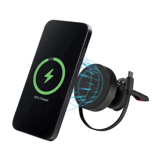 Mobilize MagSafe Compatible Car Holder/Charger 7.5W/10W/15W with Retractable USB-C Cable Black