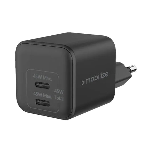 Mobilize Wandladegerät 2x USB-C GaN 45W mit PD/PPS Schwarz