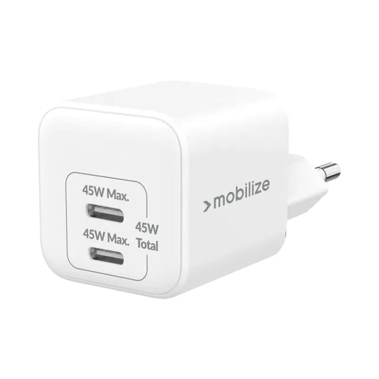 Mobilize Wandladegerät 2x USB-C GaN 45W mit PD/PPS Weiß