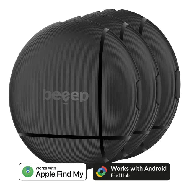 Beeep OneTag Apple Find My & Android Tracker Black & Keychain Black - 3 pack