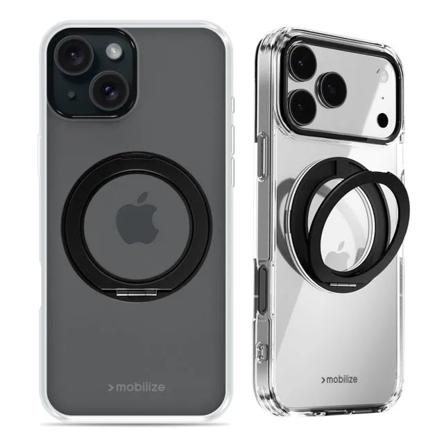Mobilize MagSafe Compatible 360 Rotating Ring Stand Case Apple iPhone 15 Clear/Black