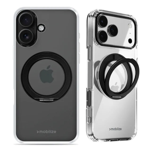 Mobilize MagSafe Compatible 360 Rotating Ring Stand Case Apple iPhone 16 Clear/Black