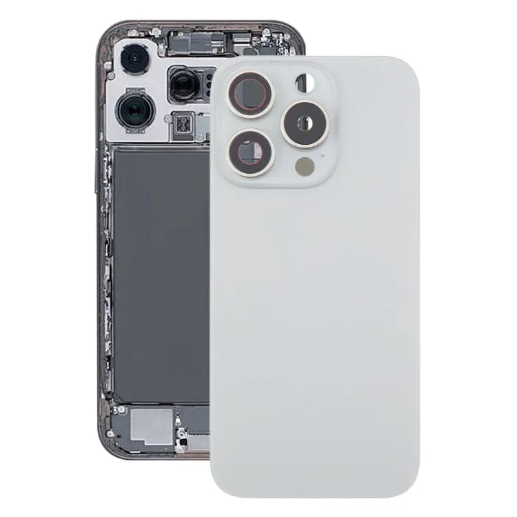 Glazen batterij-achtercover met cameralensframe voor iPhone 16 Pro Max (zilver)