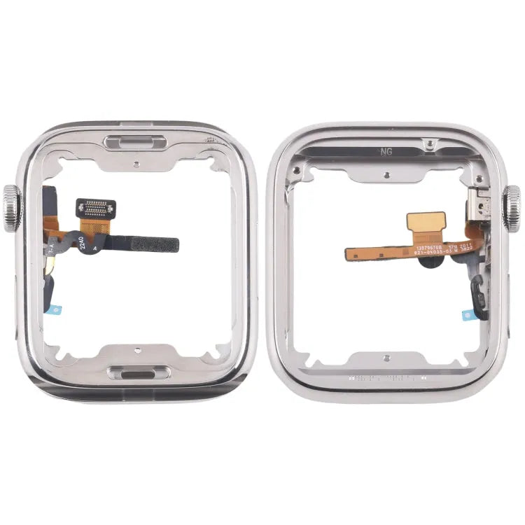 Apple Watch Series 7 / 8 / 9 41 mm LTE roestvrijstalen middenframe-bezelplaat met Crown Spin Axis flexkabel (zilver)