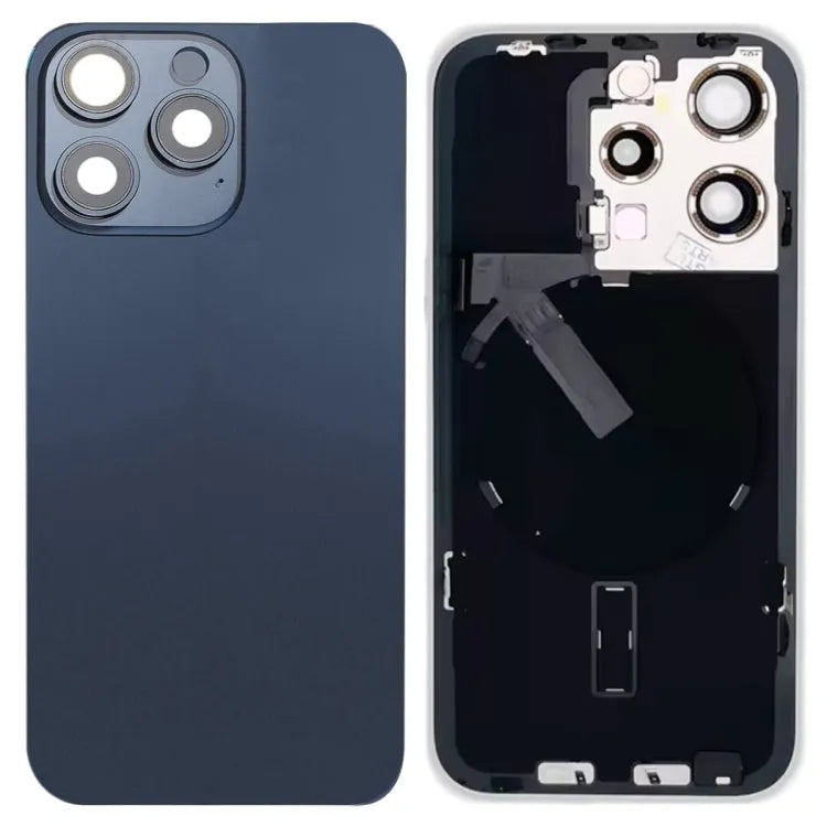 Glazen batterij-achterkant met flitsbeugel en draadloze oplaadmodule voor iPhone 15 Pro (blauw)