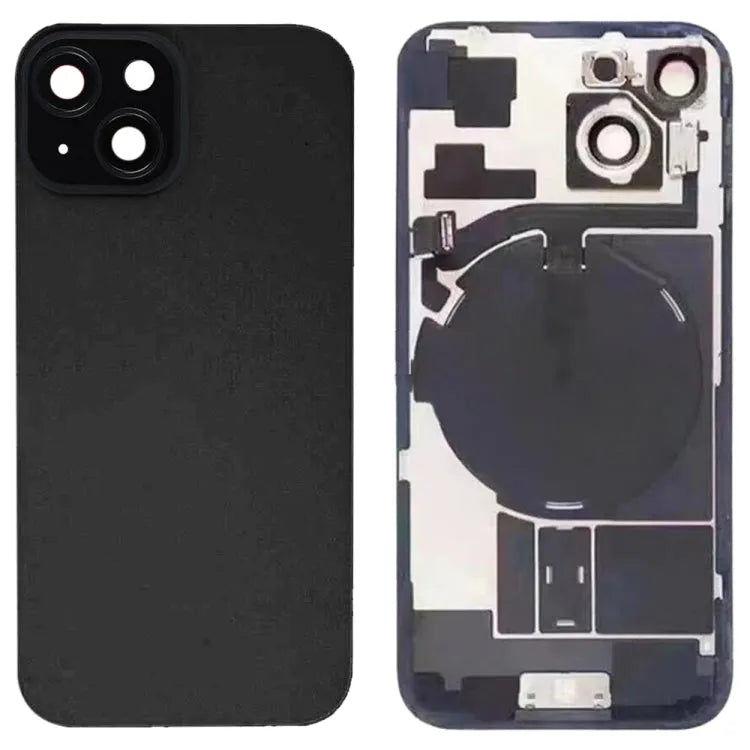 Glazen batterij-achterkant met flitsbeugel en draadloze oplaadmodule voor iPhone 15 (zwart)