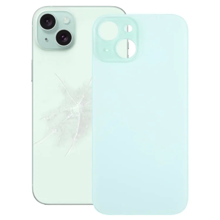 Glazen achterkant batterijdeksel met groot cameragat voor iPhone 15 (groen)