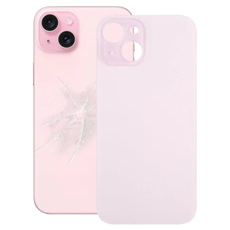 Glazen achterkant batterijdeksel met groot cameragat voor iPhone 15 (roze)