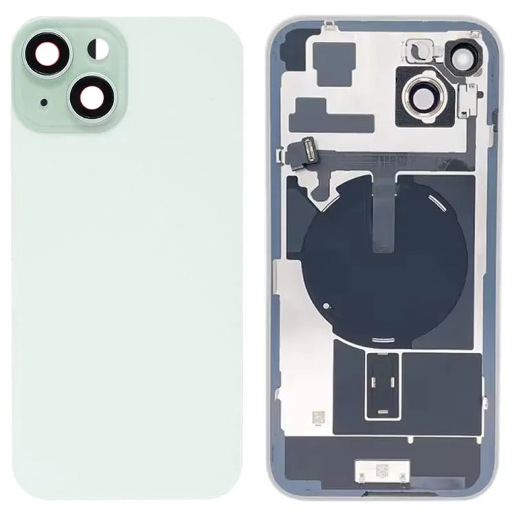 Glazen batterij-achterkant met flitsbeugel en draadloze oplaadmodule voor iPhone 15 Plus (groen)