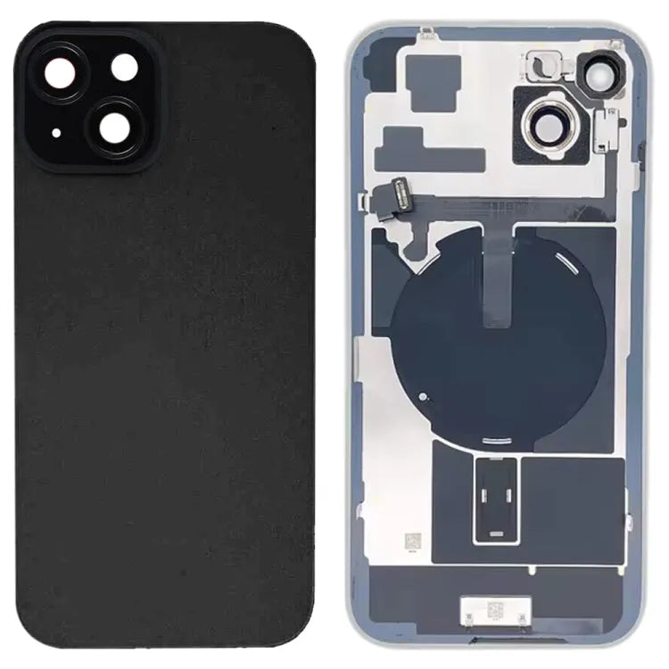 Glazen batterij-achterkant met flitsbeugel en draadloze oplaadmodule voor iPhone 15 Plus (zwart)