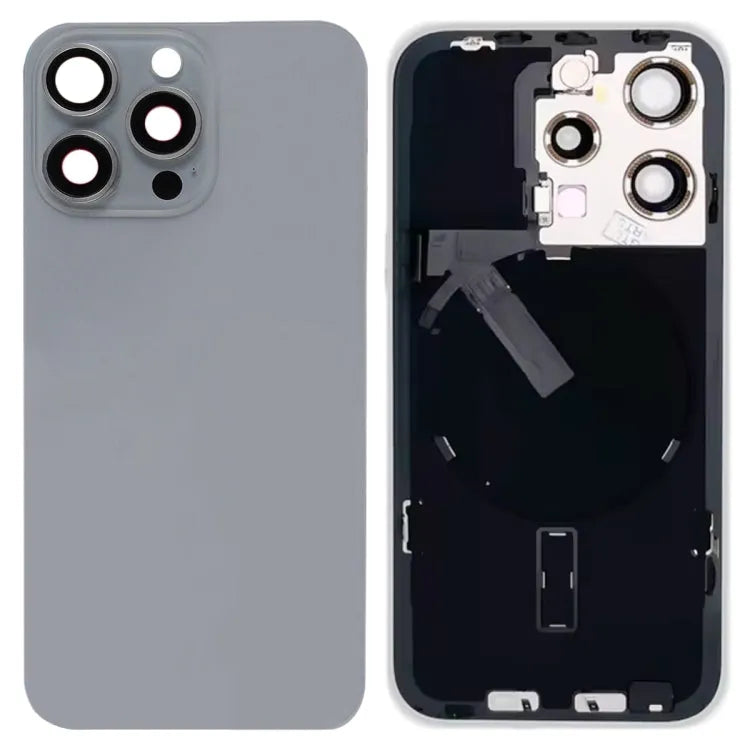 Glazen batterij-achterkant met flitsbeugel en draadloze oplaadmodule voor iPhone 15 Pro (titaniumgrijs)