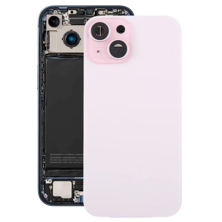 Glazen batterijcover met cameralensframe voor iPhone 15 Plus (roze)