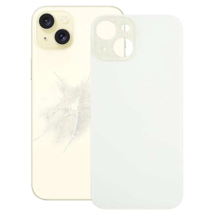 Gemakkelijk te vervangen groot cameragat glazen achterkant batterijdeksel iPhone 15 (geel)