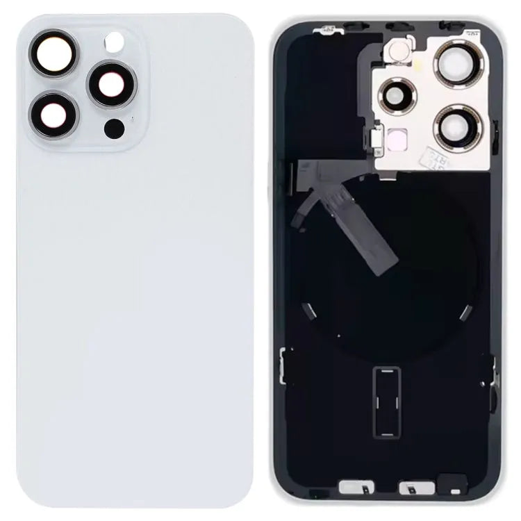 Glazen achterkant met flitsbeugel en draadloze oplaadmodule voor iPhone 15 Pro (wit)