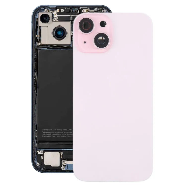 Batterij-achterklep met cameralensframe en MagSafe-magneet voor iPhone 15 (roze)
