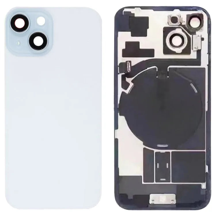 Glazen batterij-achtercover met flitsbeugel en draadloze oplaadmodule iPhone 15 (blauw)