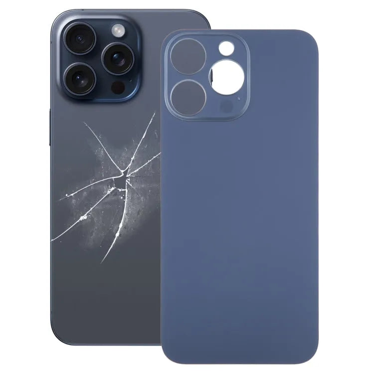 Gemakkelijke vervanging groot cameragat glazen achterkant batterijdeksel iPhone 15 Pro Max (blauw)