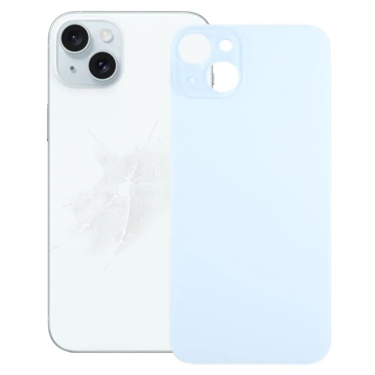 Gemakkelijke vervanging groot cameragat glazen achterkant batterijdeksel iPhone 15 Plus (blauw)