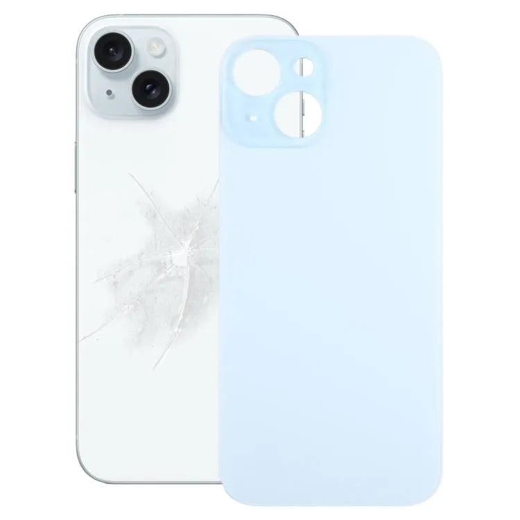 Glazen achterkant batterijdeksel met groot cameragat voor iPhone 15 (blauw)