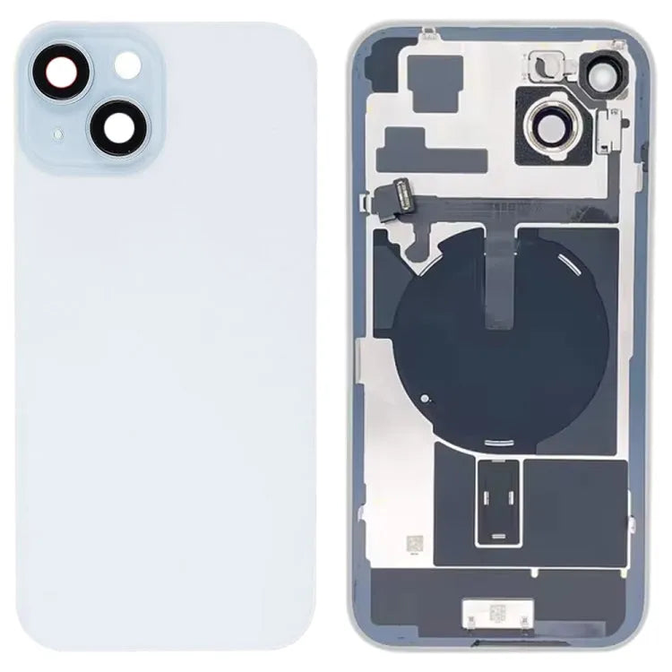 Glazen achterkant met flitsbeugel en draadloze oplaadmodule voor iPhone 15 Plus (blauw)