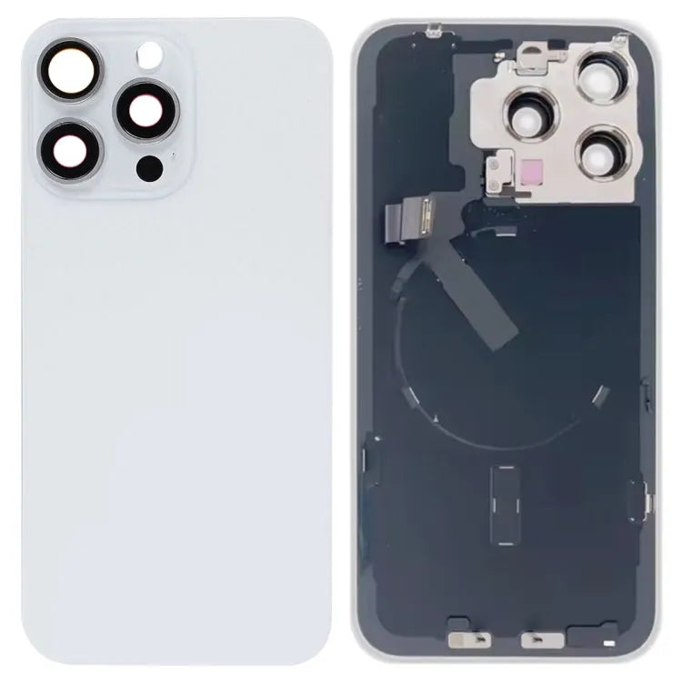 Glazen achterkant met flitsbeugel en draadloze oplaadmodule voor iPhone 15 Pro Max (wit)