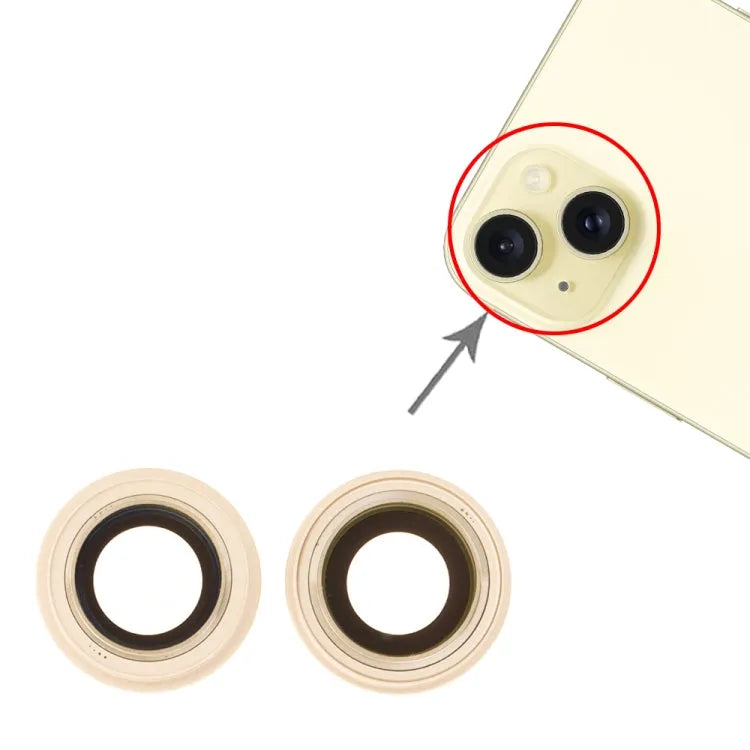 Cameralensafdekking voor iPhone 15 / 15 Plus (geel, 1 set)