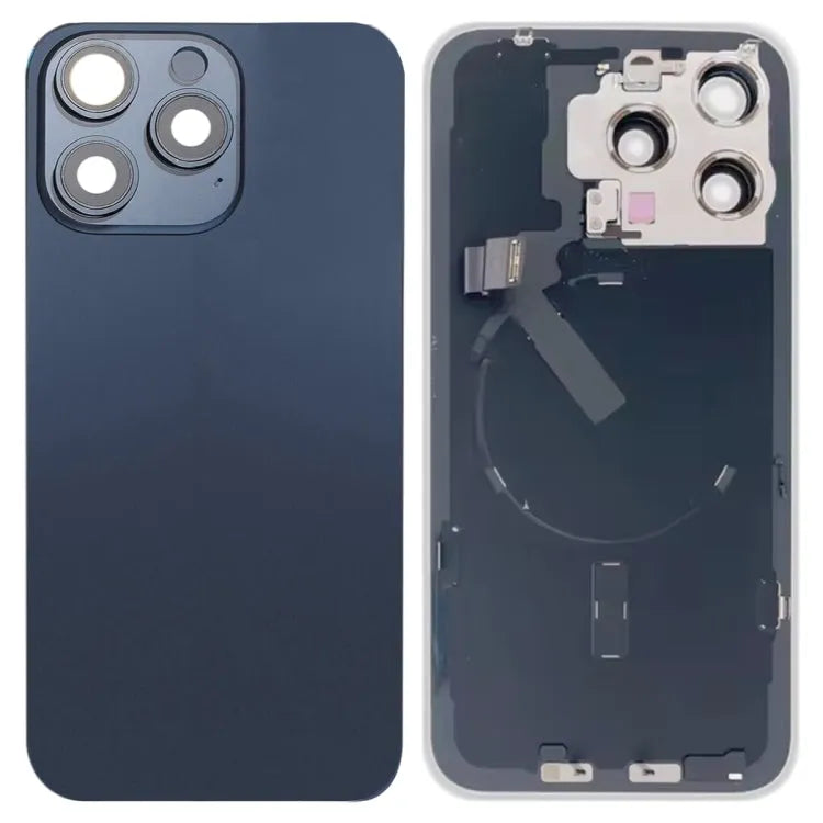 Glazen achterkant met flitsbeugel en draadloze oplaadmodule voor iPhone 15 Pro Max (blauw)
