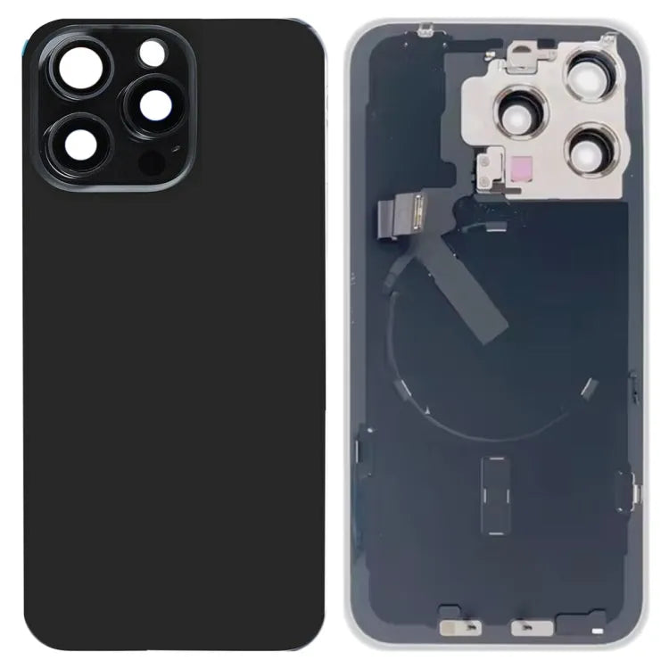 Glazen achterkant met flitsbeugel en draadloze oplaadmodule voor iPhone 15 Pro Max (zwart)
