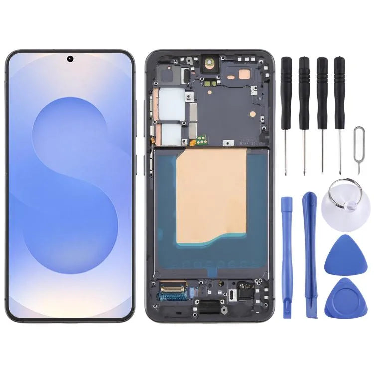 Complete OLED LCD-schermdigitizer-unit met frame Samsung Galaxy S25 SM-S931B (zwart)
