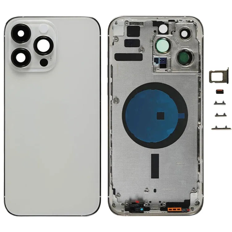 Batterij-achterkant met zijtoetsen en kaarthouder voor iPhone 14 Pro Max (zilver)
