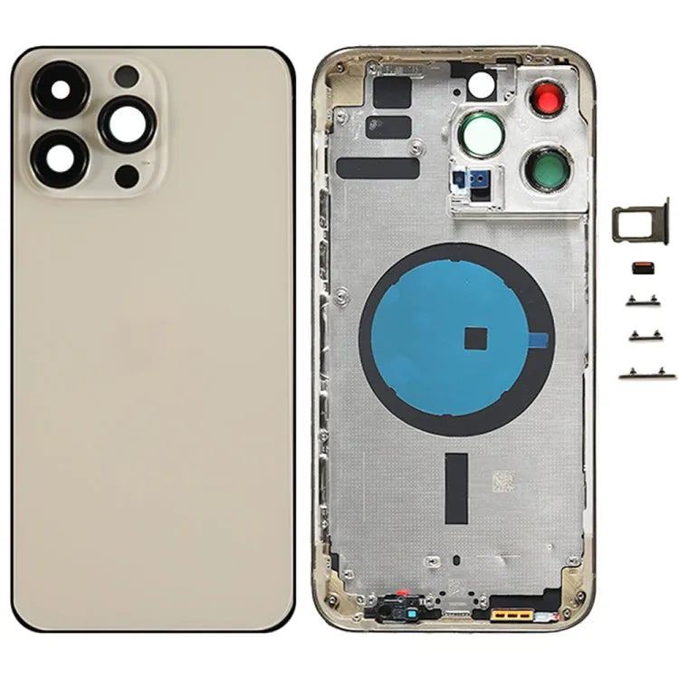 Batterij-achterkant met zijtoetsen en kaarthouder voor iPhone 14 Pro Max (goud)