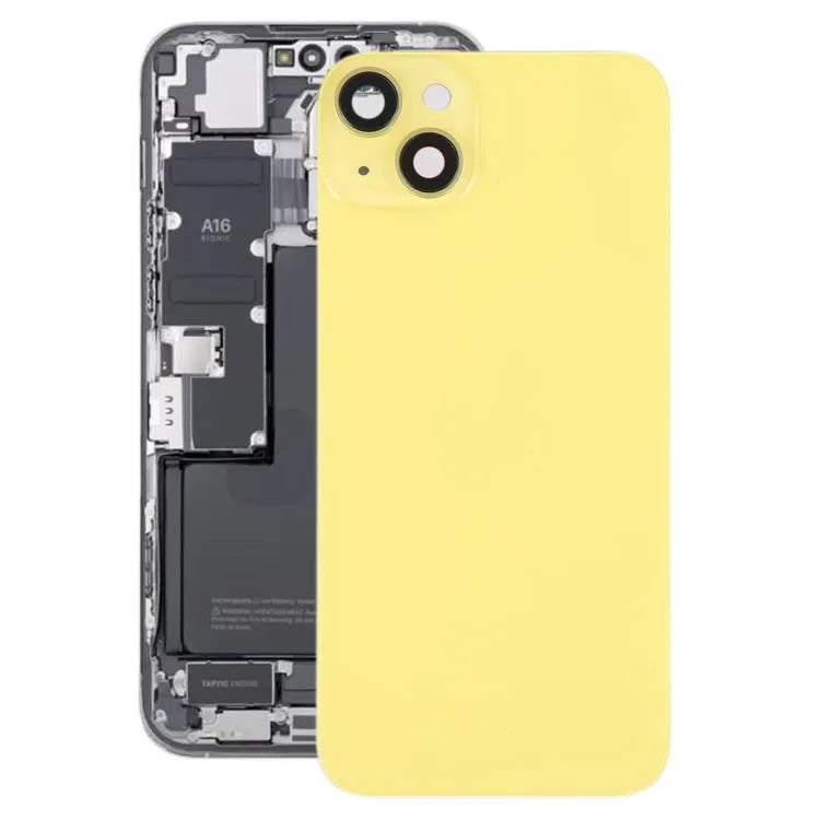 Glazen batterij-achterkant met houder voor iPhone 14 Plus (geel)