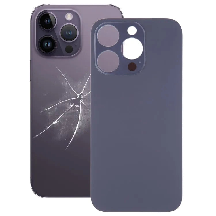 Batterijdeksel met groot cameragat en glazen achterkant voor iPhone 14 Pro (paars)