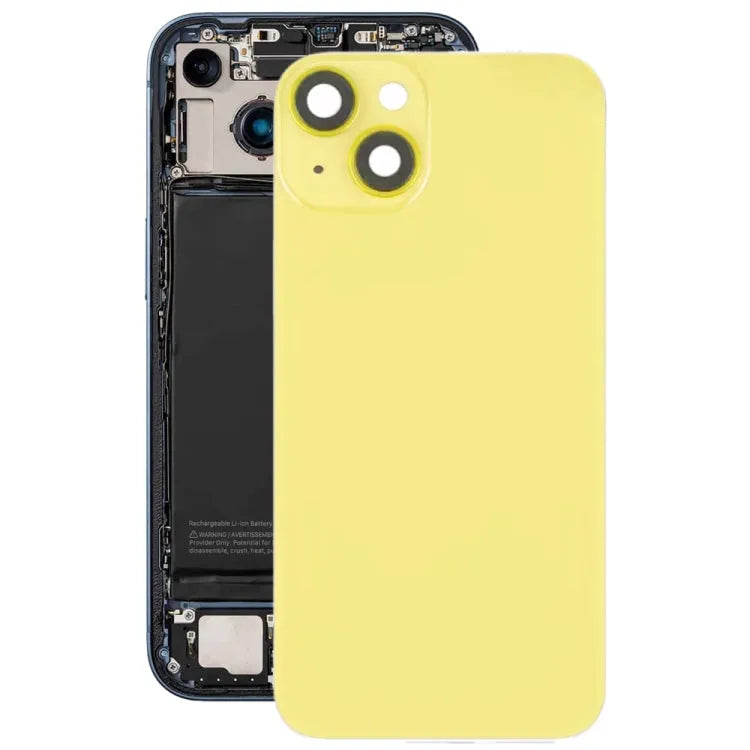 Glazen achterkant met flitsbeugel en draadloze oplaadmodule voor iPhone 14 Plus (geel)