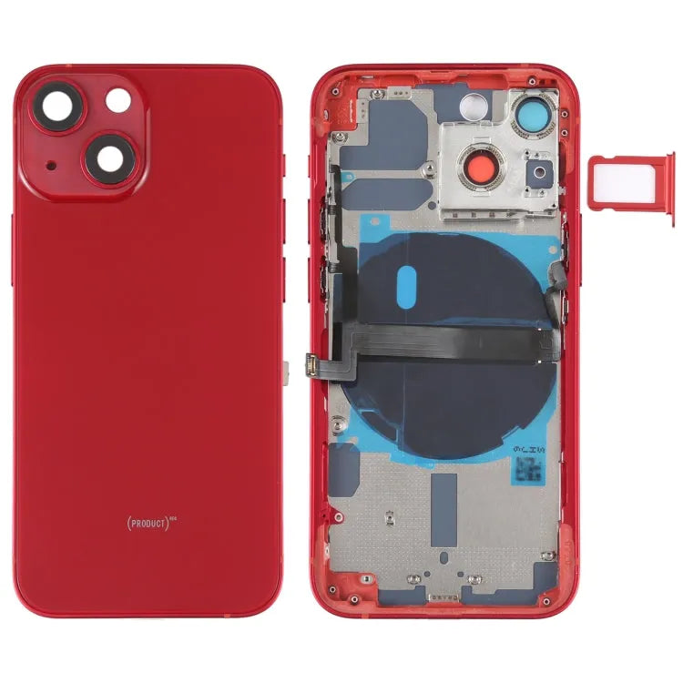 Batterij-achterkant met zijtoetsen, kaartlade, power/volume flexkabel en draadloze oplaadmodule voor iPhone 13 mini (rood)