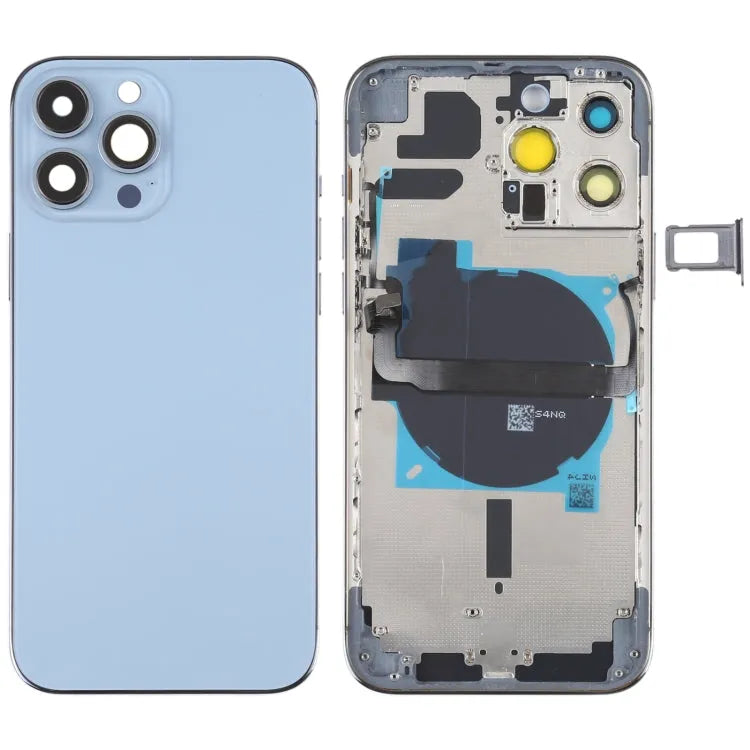 Batterij-achterkant met zijtoetsen, kaartlade en draadloze oplaadmodule voor iPhone 13 Pro Max (blauw)